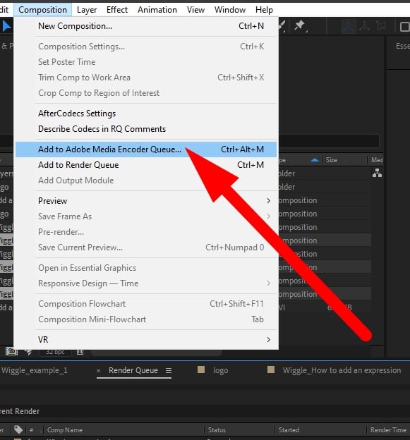 Add to Media Encoder Queue from After Effects