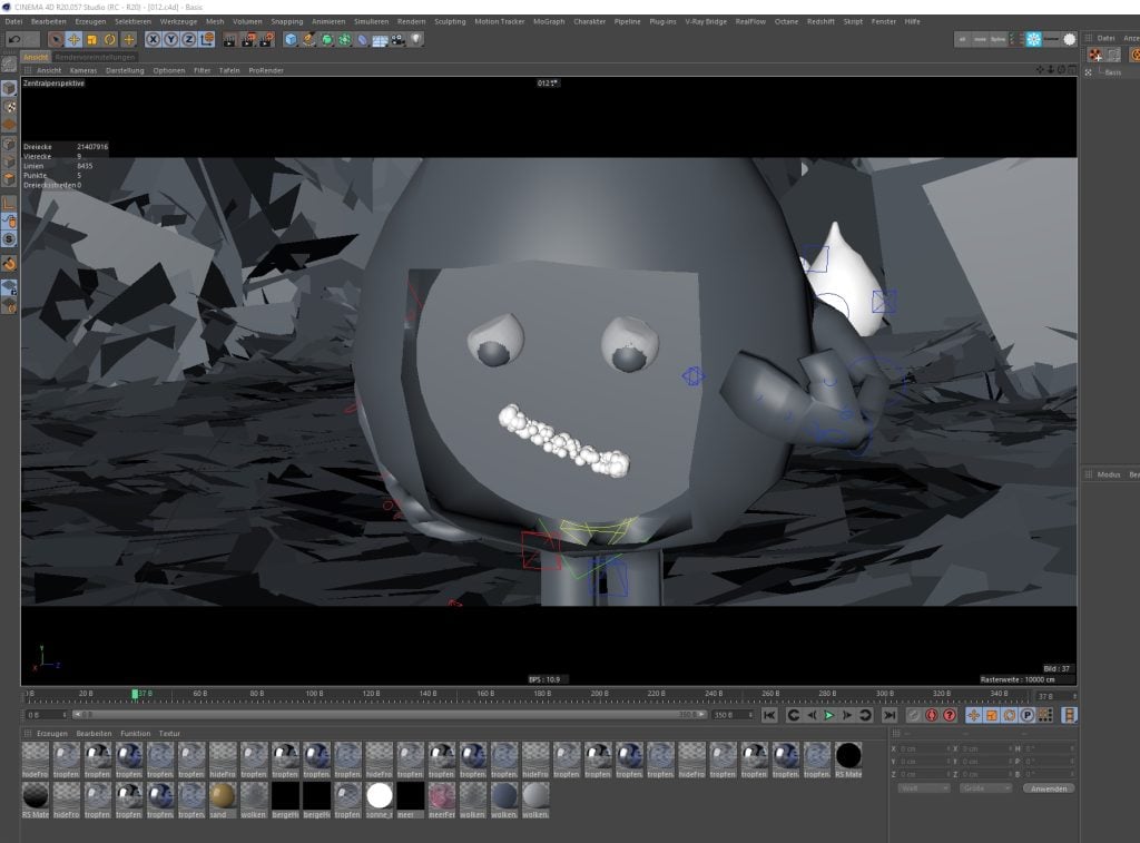 A typical User Interface and 3D Viewport inside a 3D Software - Cinema 4D